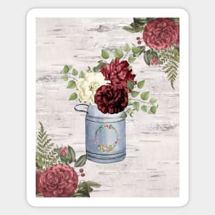 Milk Can with Burgundy flowers Sticker